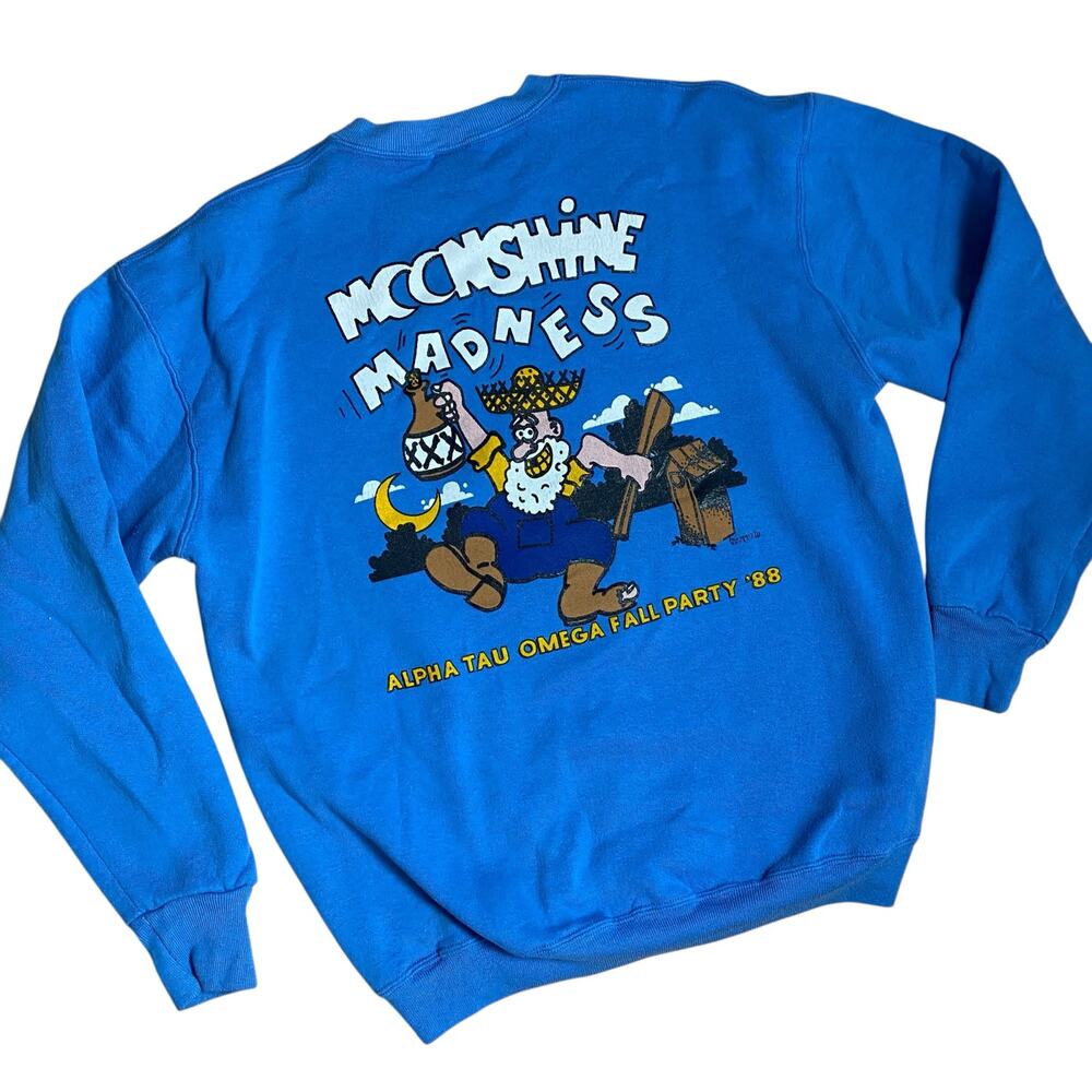 Vintage 80s ATO Alpha Tau Omega Fraternity Sweatshirt 1988 Moonshine Madness
